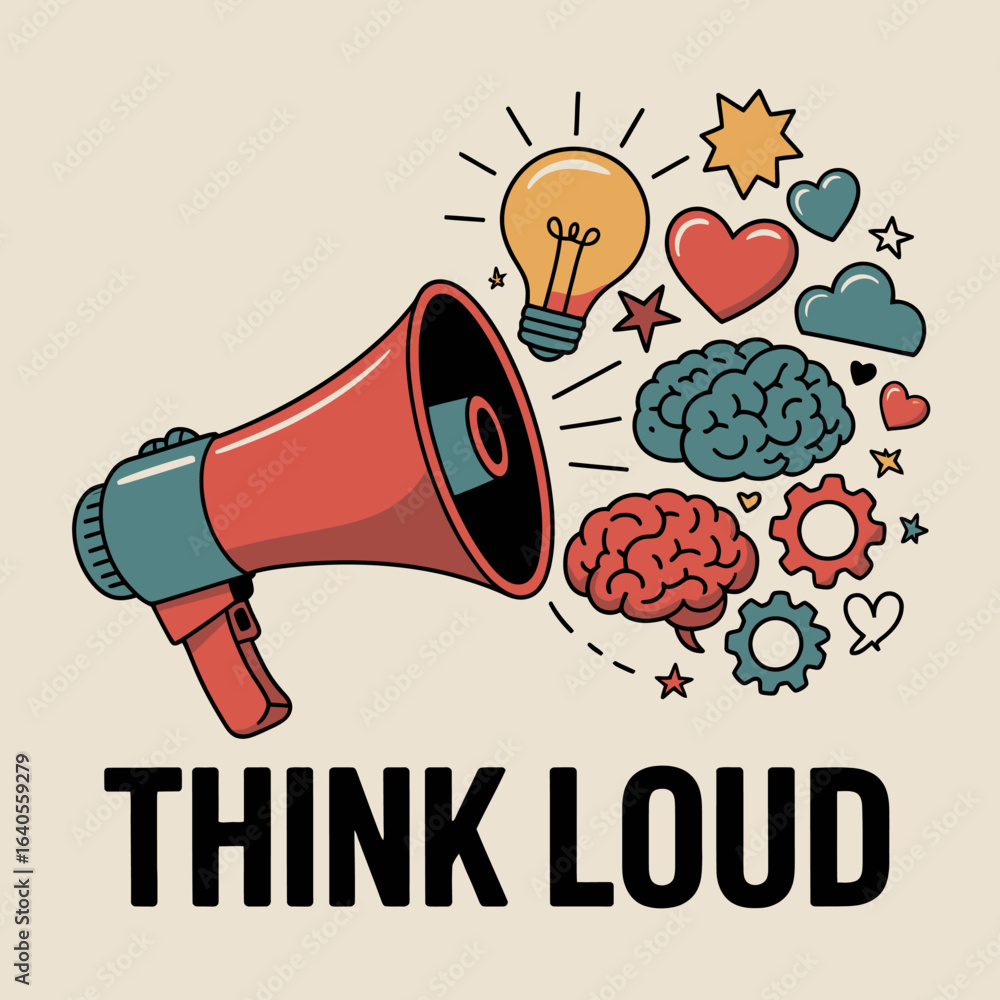 Poster conceptual idea generation megaphone spreading thoughts brainstorming creativity lightbulb inspirati