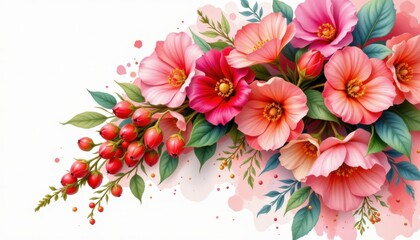 Fototapeta premium A stunning floral design that captures the essence of celebration, featuring an elegantly arranged position of rose hips and dogrose blossoms