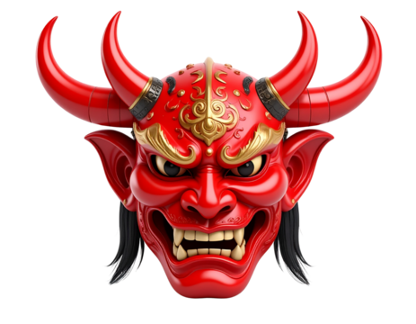 Traditional Red Oni Mask 3D Illustration PNG