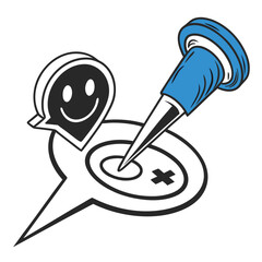 A pin pointing to a target with a smiley face isolated on white background