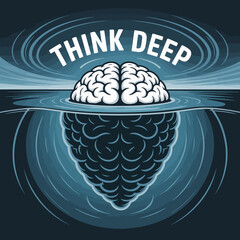 Abstract representation of deep thinking and intellectual depth with a brain submerged in water vector