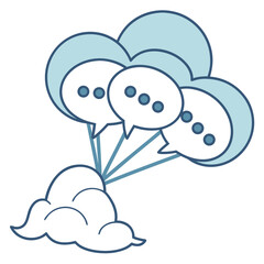 Illustration of speech bubbles coming out of a cloud isolated on white background