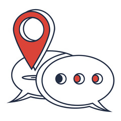 Location chat concept with speech bubbles and map pin isolated on white background