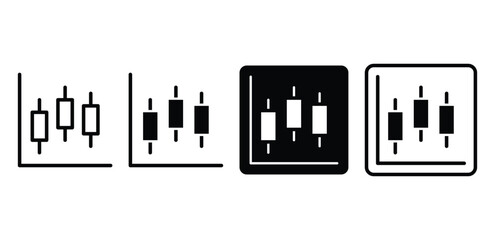 Black and White Candlestick Chart Icons for Financial Data Analysis Vector Design Simple Line Illustration Set