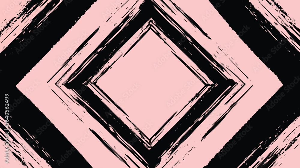 Poster abstract diamond pattern with black brush strokes on a light pink background creating a dynamic desi