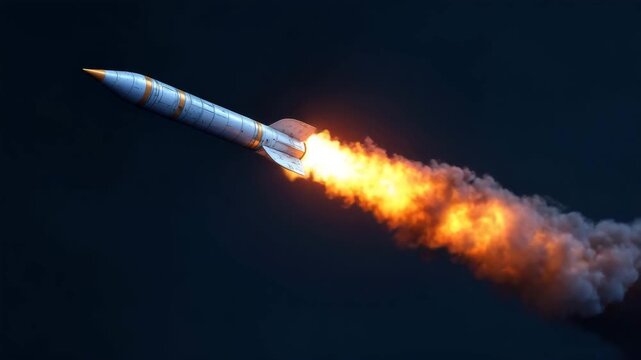 Rocket fire smoke night flight propulsion speed technology aerospace power missile engine blast trail sky metal weapon explosion energy heat flame space launch military vehicle aerodynamic fast