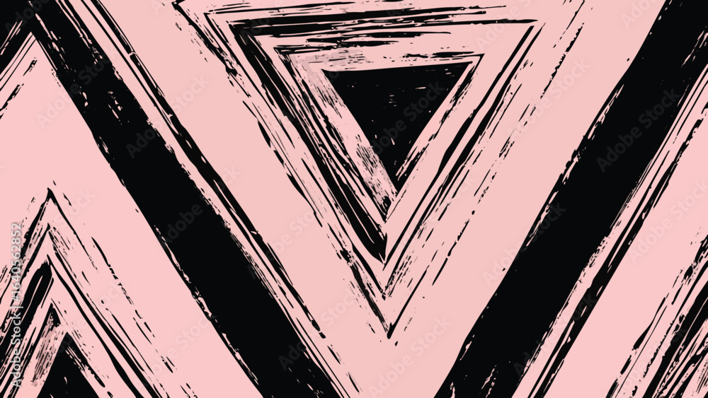 Poster abstract background with black brush stroke triangles on a light pink backdrop creating a bold geome