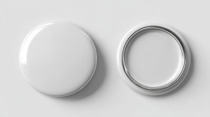 Blank white round button mockup, open and closed