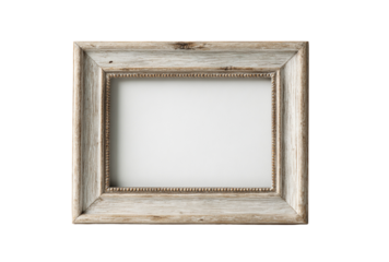 Rustic wooden picture frame isolated on transparent background with empty space for text or image