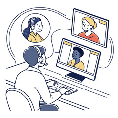 A person is having a video conference call with three other people online