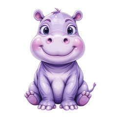 Cute and funny cartoon pink baby piglet and wild hippopotamus with a fat smile vector illustration isolated on white background