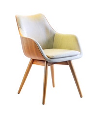 Modern armchair with wooden legs isolated on transparent background