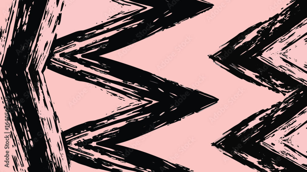 Poster abstract zigzag pattern with rough brush strokes on a light pink background creating a modern design