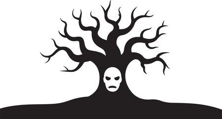 Evil tree with face silhouette vector illustration design