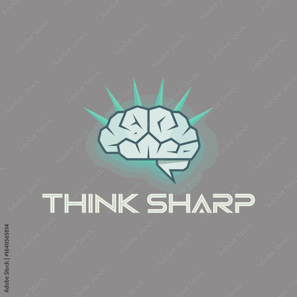 Poster bright idea brain graphic with 'think sharp' text promotes innovation and intelligence concepts vect