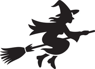 Flying witch on broom silhouette vector illustration design