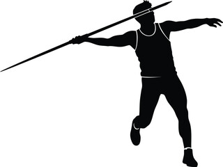 Silhouette of a male athlete throwing a javelin in a track and field competition
