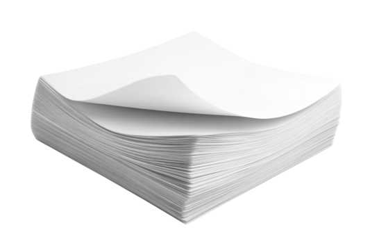 A stack of white paper sheets isolated on a transparent background, ready for writing notes or documents - Powered by Adobe