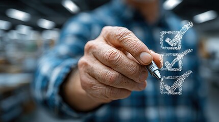Modern businessman interacting with digital interface showing floating icons and holographic document projection, vector office scene for UI design or business presentations