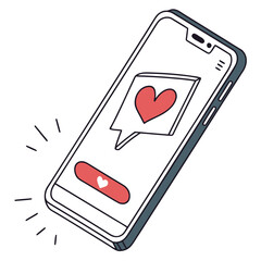 Smartphone displaying a heart message isolated on white background