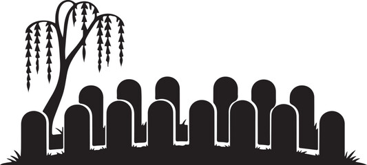 Graveyard with tombstones silhouette vector illustration design