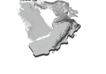 3D Gray Relief Map of Arabian Peninsula in Perspective on Transparent Background