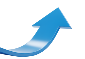 3D Illustration Blue Arrow Pointing Upward on Transparent Background