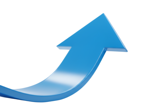 3D Illustration Blue Arrow Pointing Upward on Transparent Background