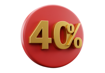 3D Illustration Of A Golden 40 Percent On A Red Round Isolated Icon