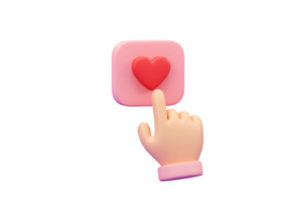 3D Illustration Of A Hand Clicking A Pink Heart Button Isolated On Black Background