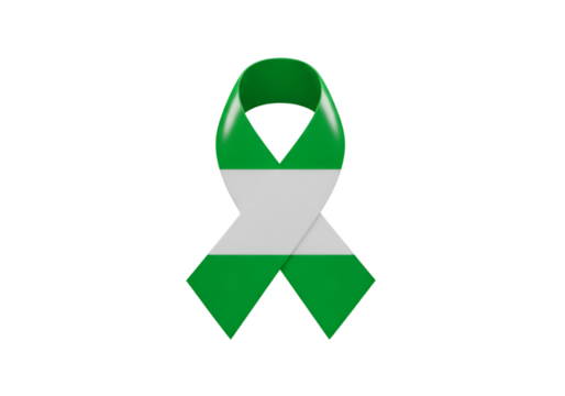 3D Illustration of a Green and White Ribbon Symbol on a Transparent Background