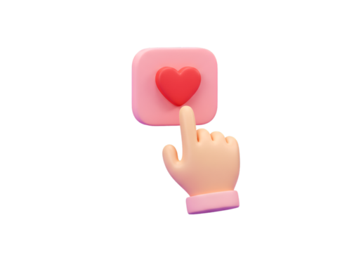 3D Illustration Of A Hand Clicking A Pink Heart Button Isolated On Black Background