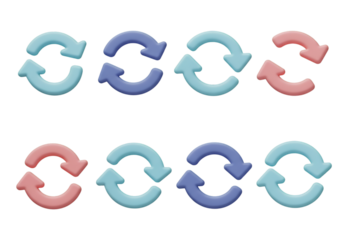 3D Illustration of Circular Arrows in Various Colors on Transparent Background