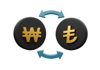 3D Illustration Of Currency Exchange Between Turkish Lira And South Korean Won