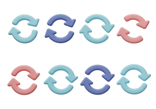 3D Illustration of Circular Arrows in Various Colors on Transparent Background