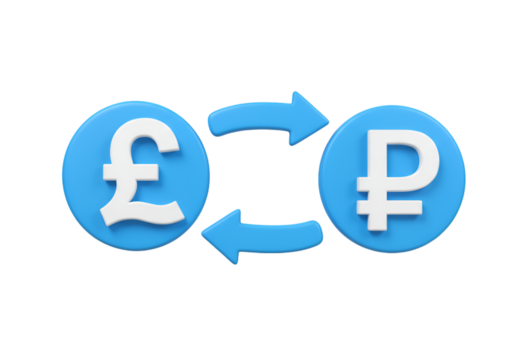 3D Illustration of Currency Exchange between Pound and Ruble on Isolated Background