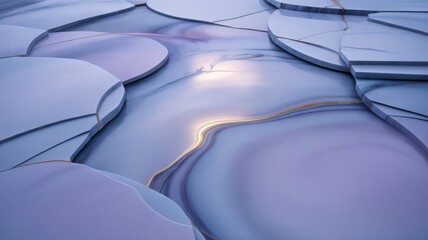 Fototapeta premium Swirling Light Blue Abstract Art with Golden Veins and Circular Shapes
