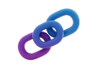 3D Illustration Of Interconnected Links In Blue And Purple Against Black Background