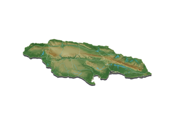 3D Illustration of Jamaica Island Topographic Map Isolated on Black Background