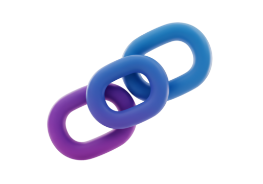 3D Illustration Of Interconnected Links In Blue And Purple Against Black Background