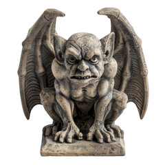 Fototapeta premium Detailed Stone Gargoyle Sculpture with Spread Wings on Transparent Background