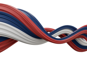 3D Render Of Abstract Ribbons With Red White And Blue Colors On Black Background