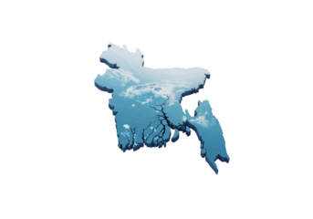 3D Render of Bangladesh Map in Blue with Isolated Transparent Background