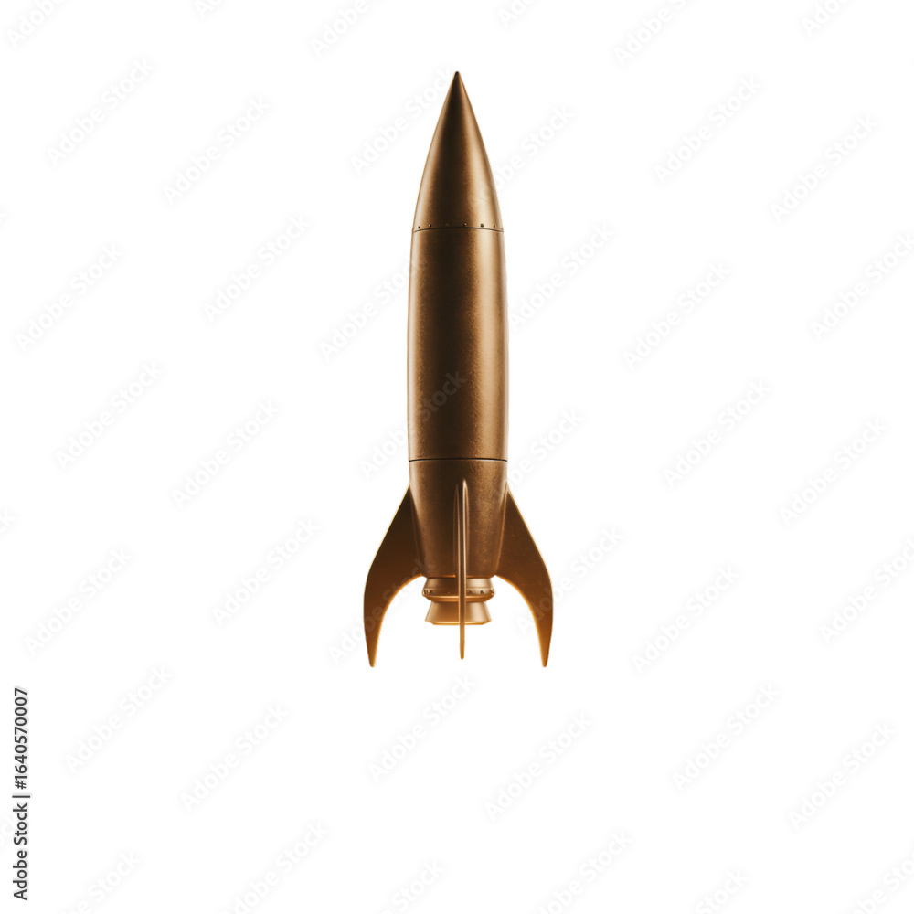 Poster 3d render of golden rocket isolated on transparent background