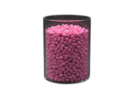 3D Render Of Pink Cubes Filled In Transparent Cylinder Isolated Background