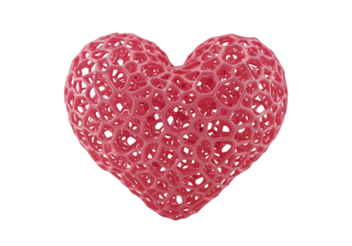 3D Render of Red Cellular Heart Structure Isolated on Transparent Background