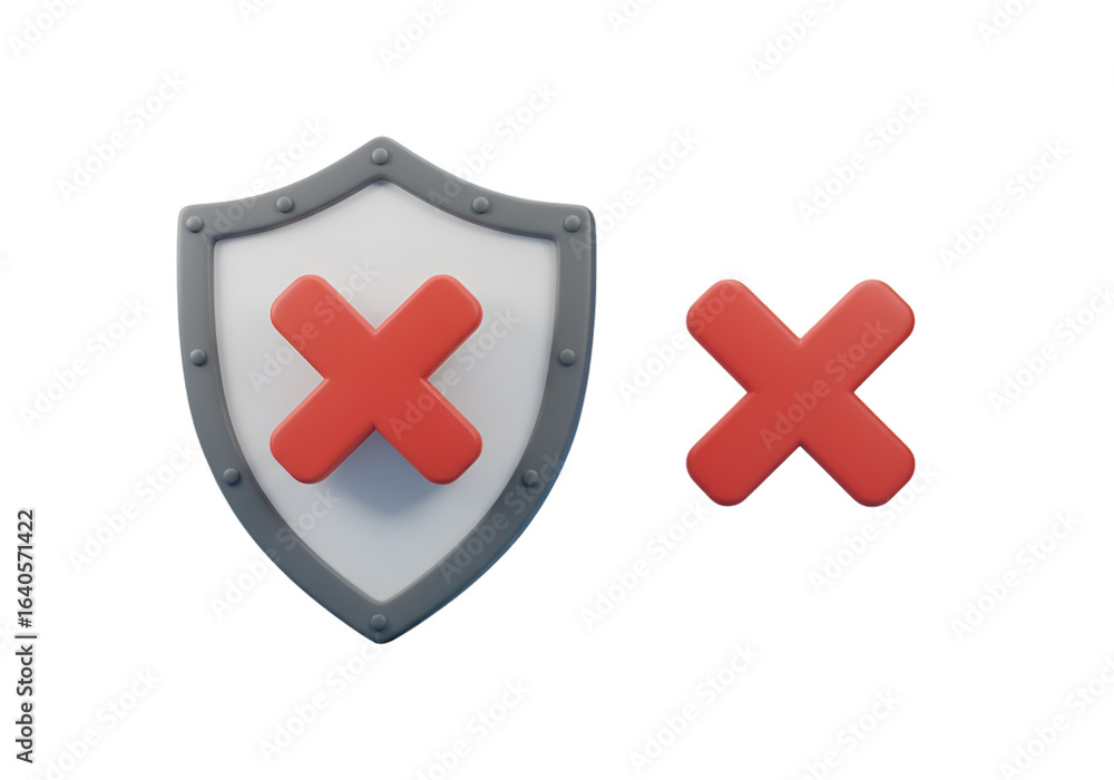 Poster 3d rendered shield with red cross symbol on isolated transparent background