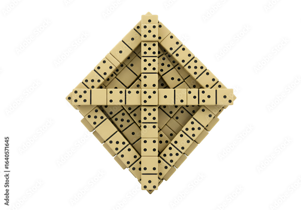 Poster 3d rendering of domino arrangement in geometric structure on isolated black background