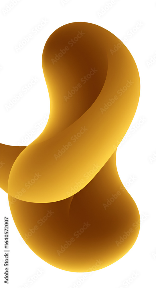 Poster abstract 3d rendered flowing gold shape isolated on transparent background