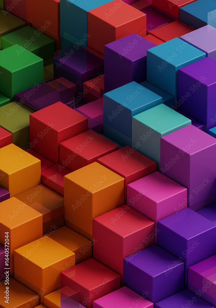 Poster abstract 3d rendered cubes background with colorful geometric pattern